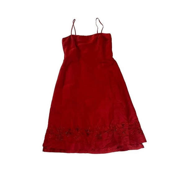 Ann Taylor Women's Red Silk Beaded Cocktail Dress - 8 - Picture 1 of 13